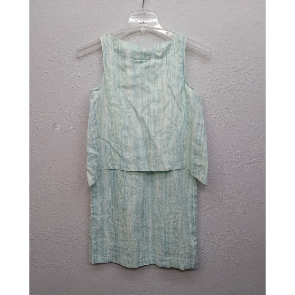 J Jill Pure Linen Dress Womens XS Green Sleeveless Layered Lagenlook‎ Coastal